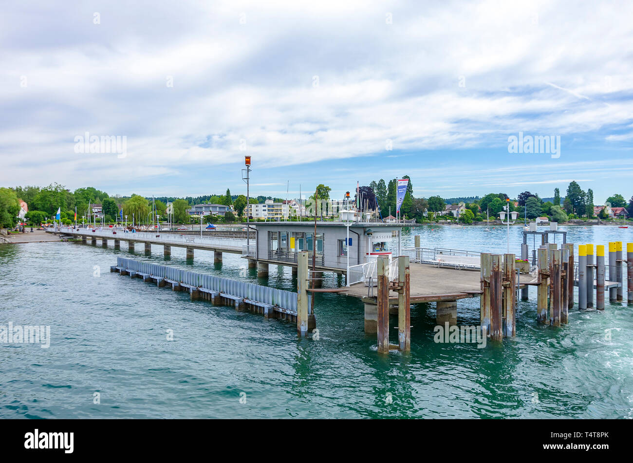La fase di atterraggio di Wasserburg presso il lago di Costanza, Baviera, Germania, Europa. Foto Stock