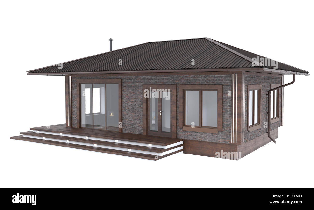 3D render di elegante casa su uno sfondo bianco. Mercato immobiliare residenziale illustrazione Foto Stock