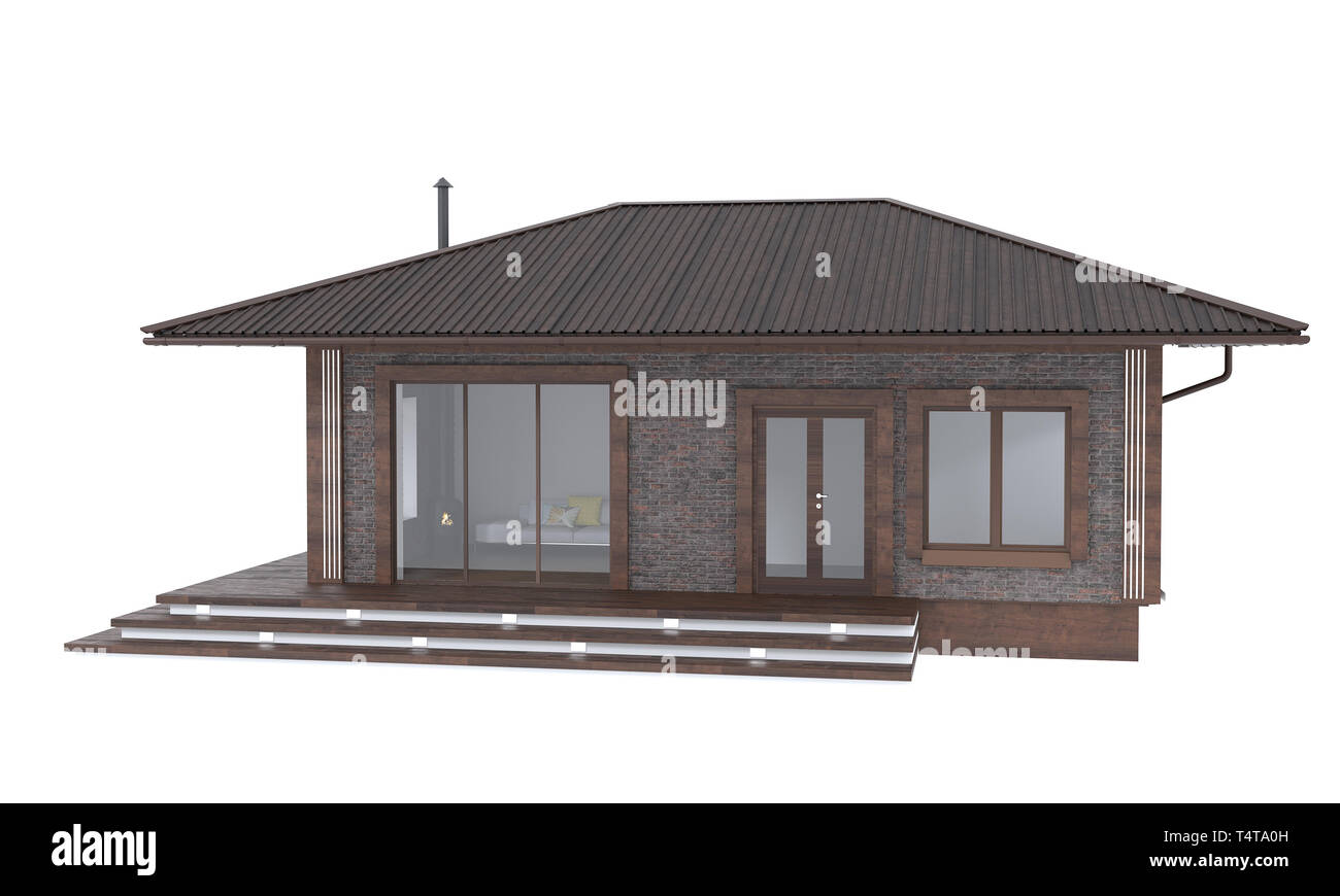 3D render di elegante casa su uno sfondo bianco. Mercato immobiliare residenziale illustrazione Foto Stock