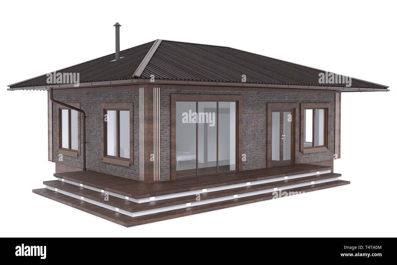 3D render di elegante casa su uno sfondo bianco. Mercato immobiliare residenziale illustrazione Foto Stock