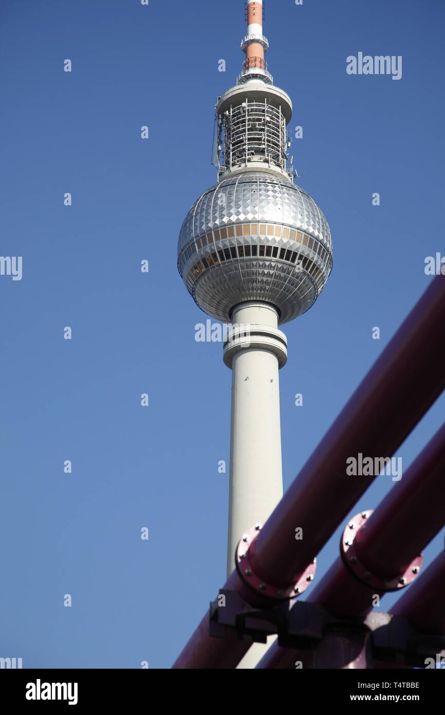 Torre TV di Berlino, vista parziale, Berlino, Germania, Europa Foto Stock