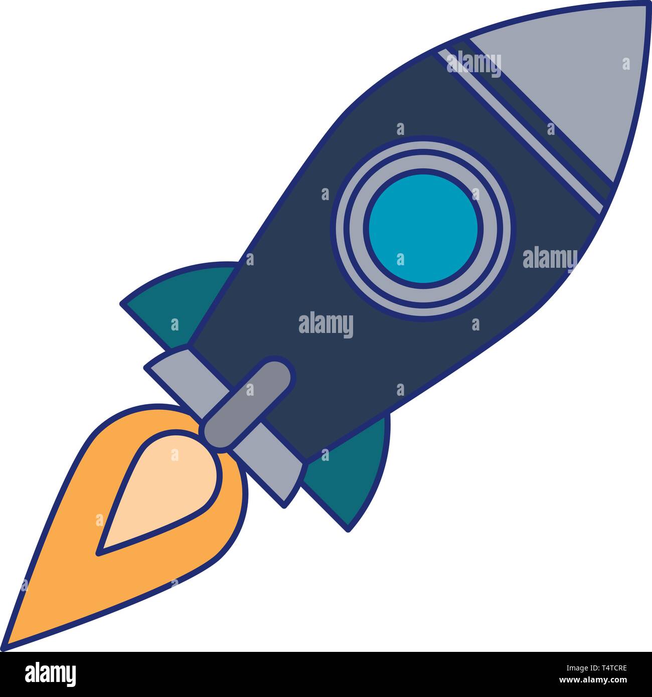 Rocket fliying spazio isolato delle linee blu Illustrazione Vettoriale