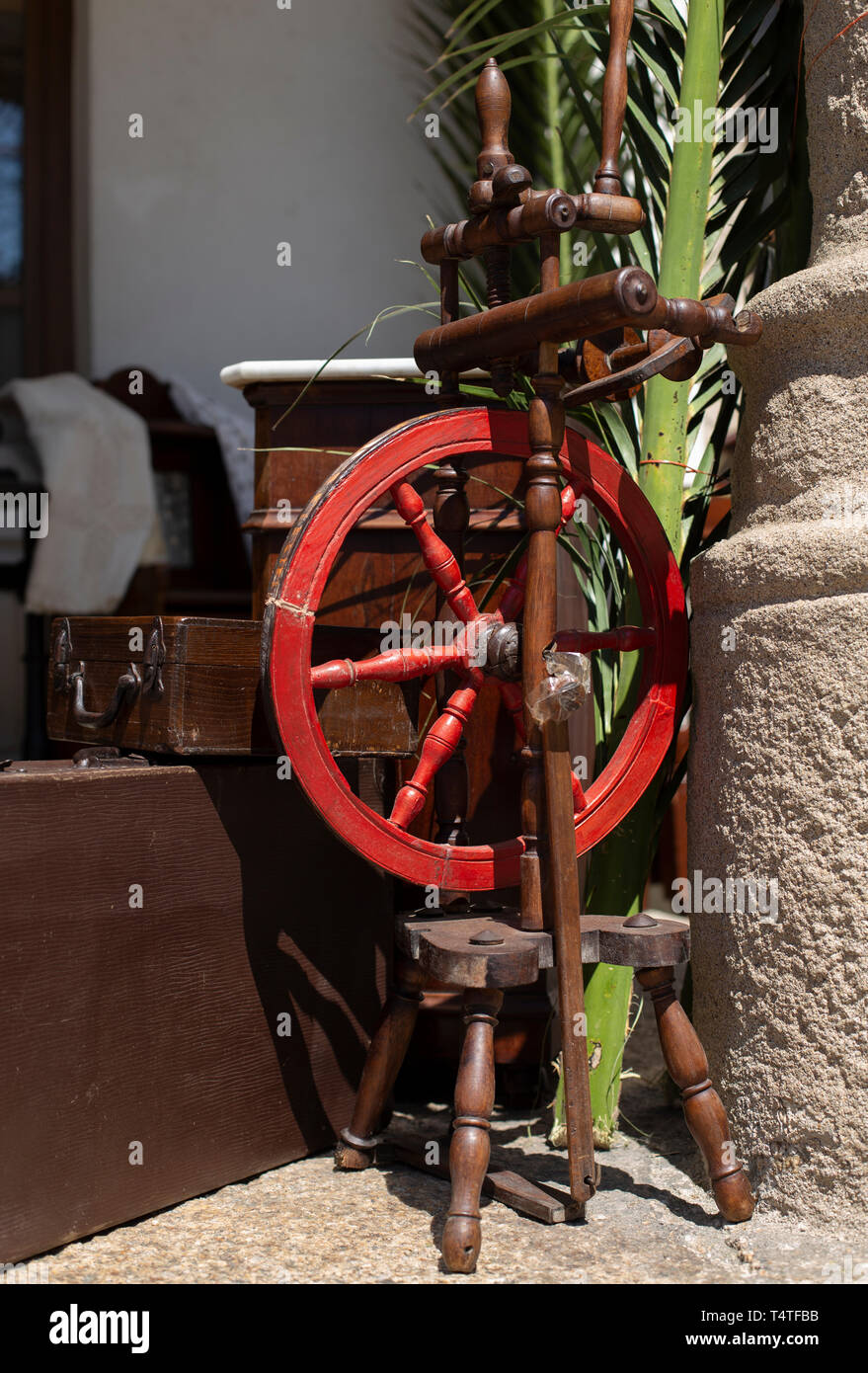 In prossimità di una ruota di filatura Foto Stock