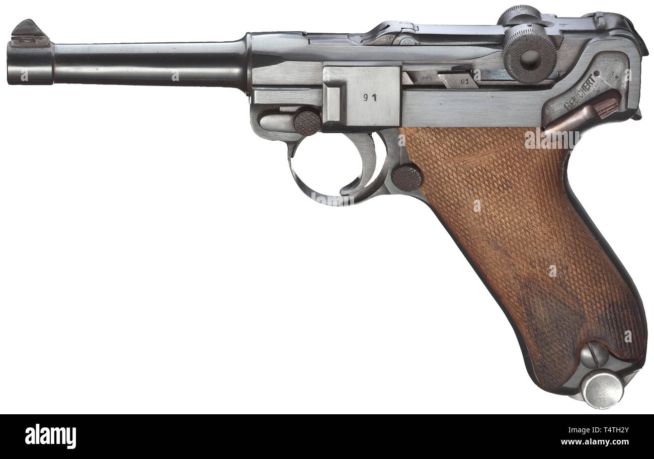 Piccole armi, pistole, Luger pistola 08, Parabellum calibro 9 mm, Erfurt, Additional-Rights-Clearance-Info-Not-Available Foto Stock
