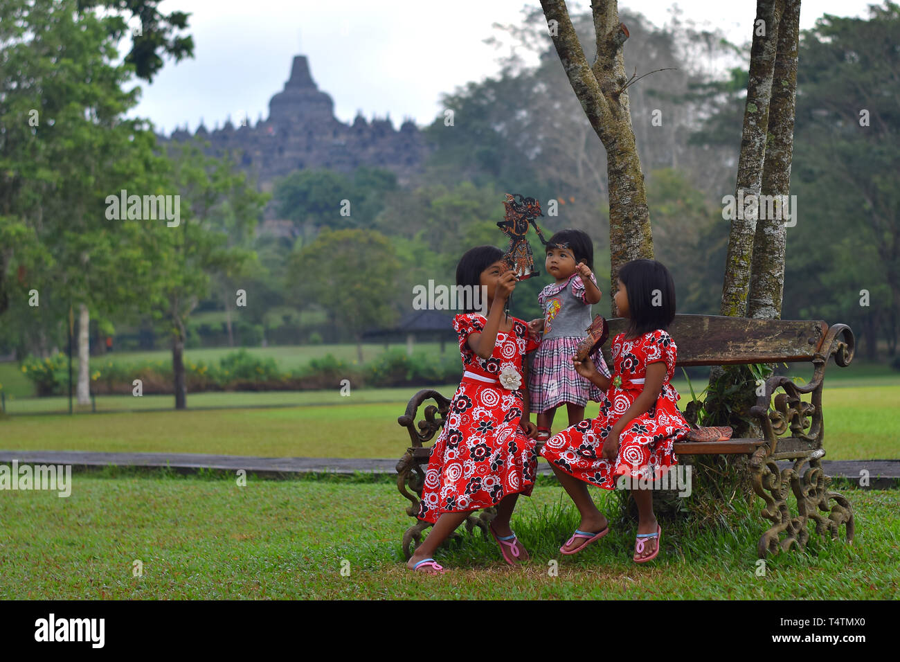 La mia vacanza al tempio di Borobudur, il Tempio Borobudur è il più imponente tempio in Indonesia, questo tempio è un magnete per entrambi stranieri e turisti, Foto Stock