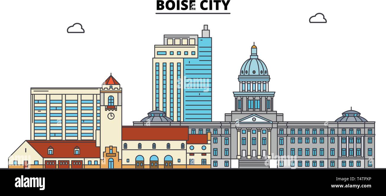 Boise City , Stati Uniti, contorno sullo skyline di viaggio illustrazione vettoriale. Illustrazione Vettoriale