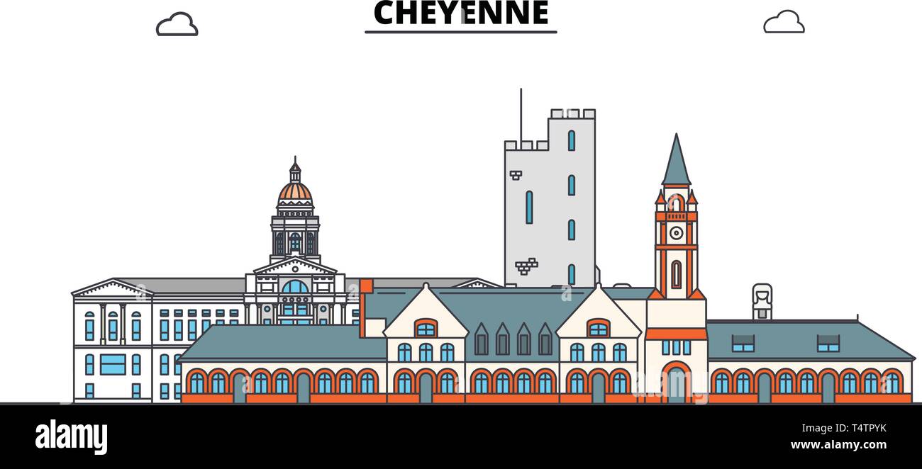 Cheyenne , Stati Uniti, contorno sullo skyline di viaggio illustrazione vettoriale. Illustrazione Vettoriale