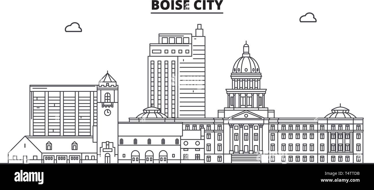 Boise City , Stati Uniti, contorno sullo skyline di viaggio illustrazione vettoriale. Illustrazione Vettoriale