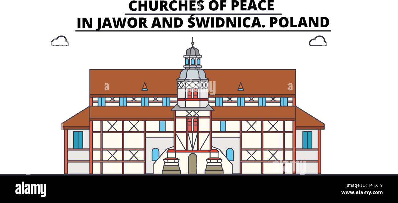La Polonia , Jawor e Swidnica, le Chiese della Pace , viaggi skyline illustrazione vettoriale. Illustrazione Vettoriale