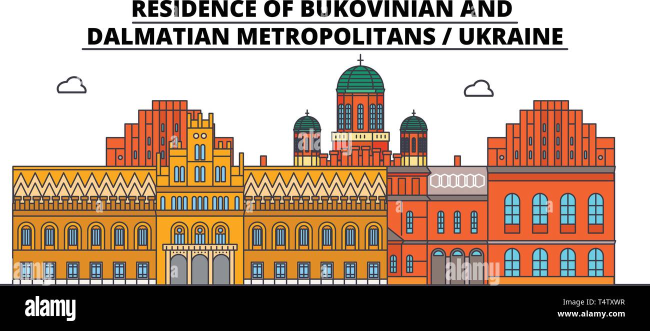 Ucraina , Bukovinian dalmata e Metropoliti , viaggi skyline illustrazione vettoriale. Illustrazione Vettoriale