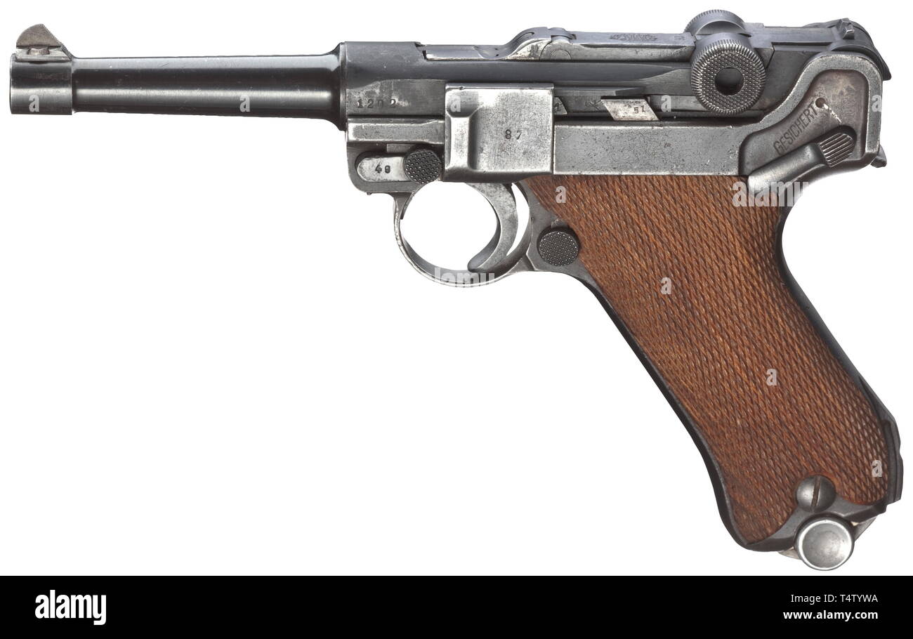 Piccole armi, pistole, Luger pistola 08, Parabellum calibro 9 mm, fabbricato da Deutsche Waffen- und Munitionsfabriken, Additional-Rights-Clearance-Info-Not-Available Foto Stock