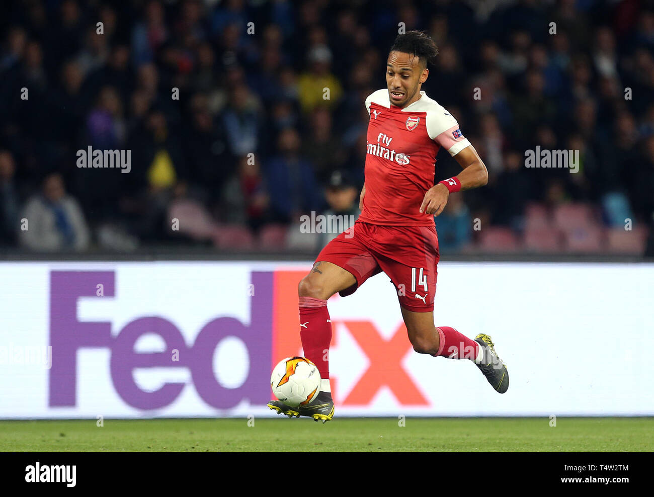 Dell'Arsenal Aubameyang Pierre-Emerick durante la UEFA Europa League quarti di finale della seconda gamba corrispondere allo Stadio San Paolo di Napoli. Foto Stock