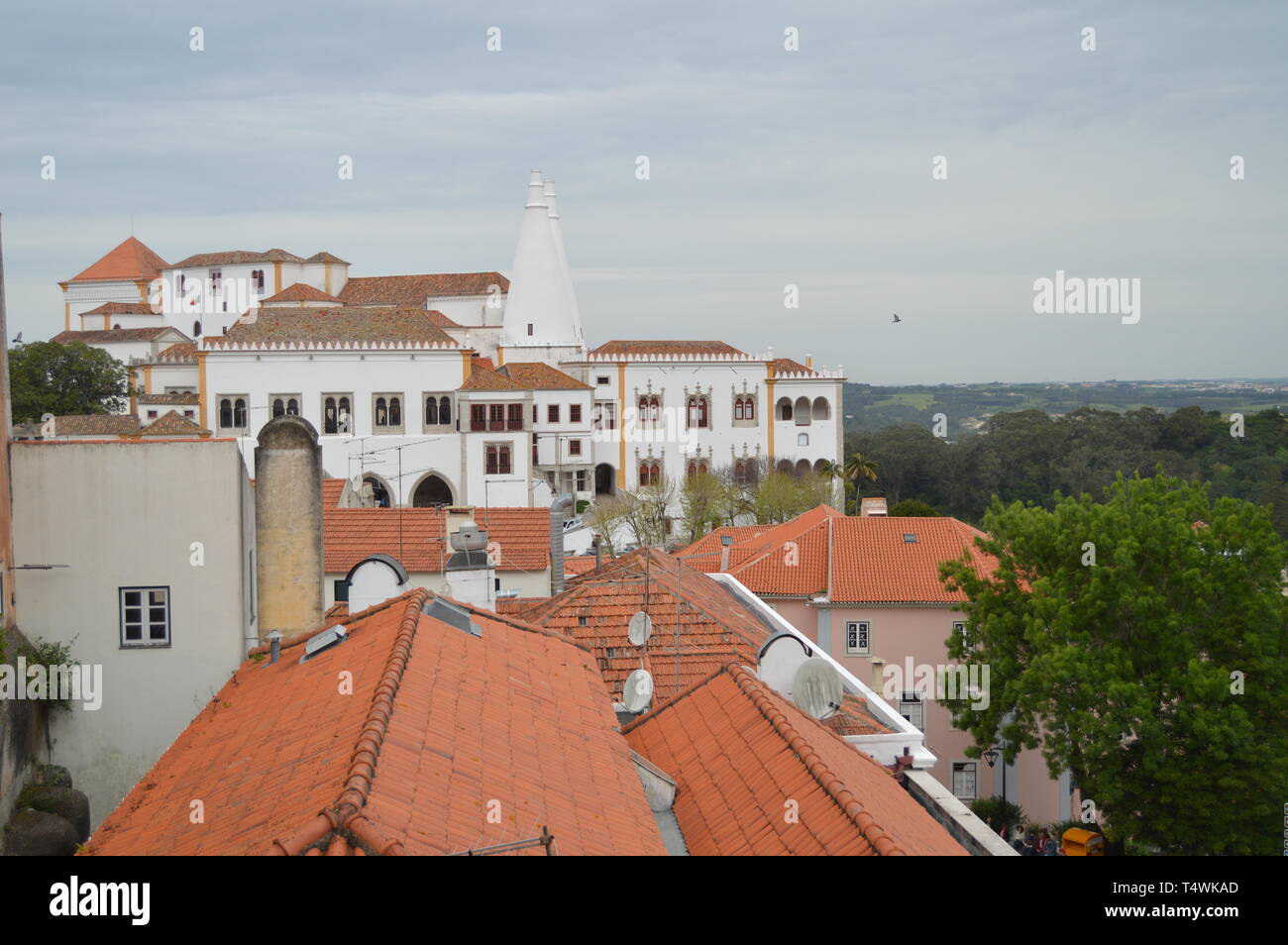 Vedute aeree del Palazzo Nazionale di Sintra. Natura, architettura, storia, street photography. Aprile 13, 2014. Sintra, Lisbona, Portogallo. Foto Stock