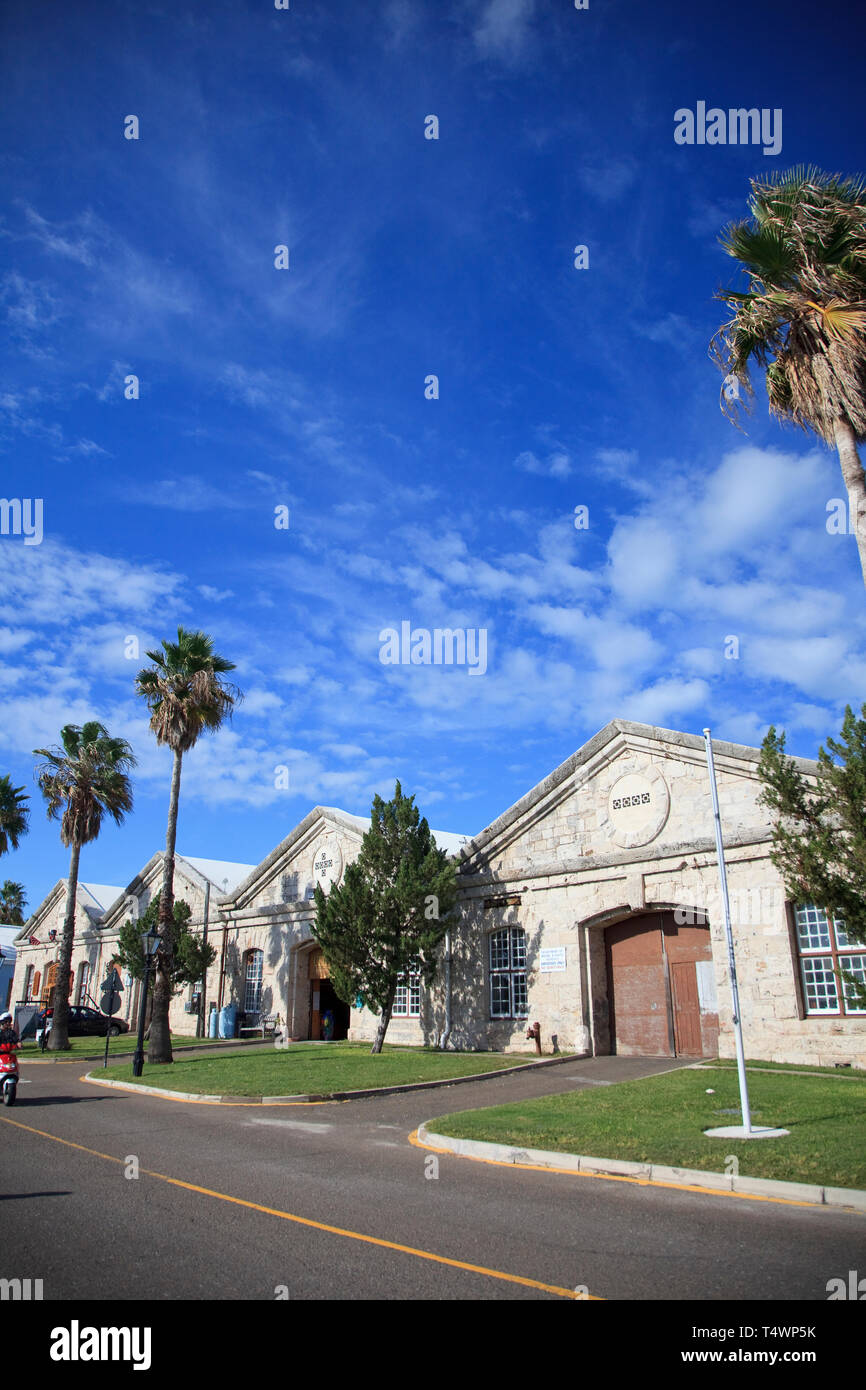 Bermuda, Sandys parrocchia, Royal Naval Dockyard, ex wharehouses convertito in fabbriche di artigianato Foto Stock