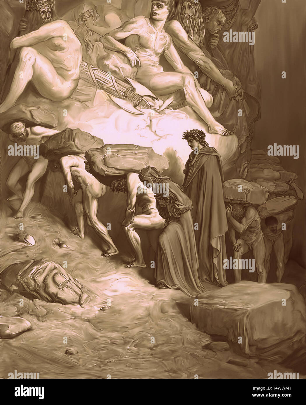 La caduta di orgoglio - interpretazione moderna di un classico della pittura di Gustave Dorè della Divina Commedia, il thriller. Foto Stock