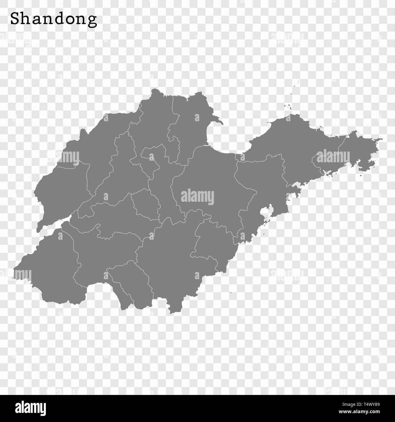 Alta qualità mappa di Shandong è una provincia della Cina, con bordi delle divisioni Illustrazione Vettoriale