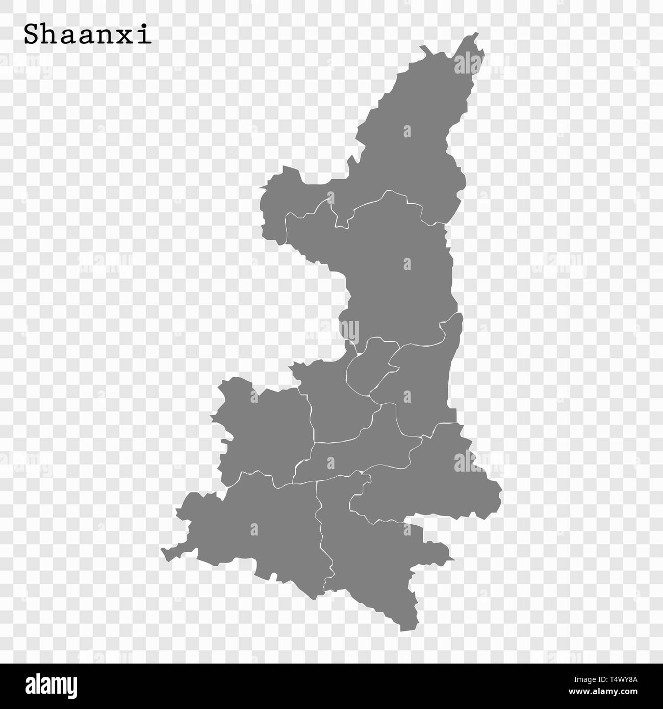 Alta qualità mappa di Shaanxi è una provincia della Cina, con bordi delle divisioni Illustrazione Vettoriale