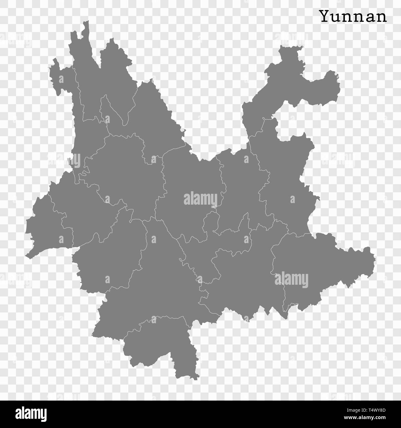 Alta qualità mappa di Yunnan è una provincia della Cina, con bordi delle divisioni Illustrazione Vettoriale