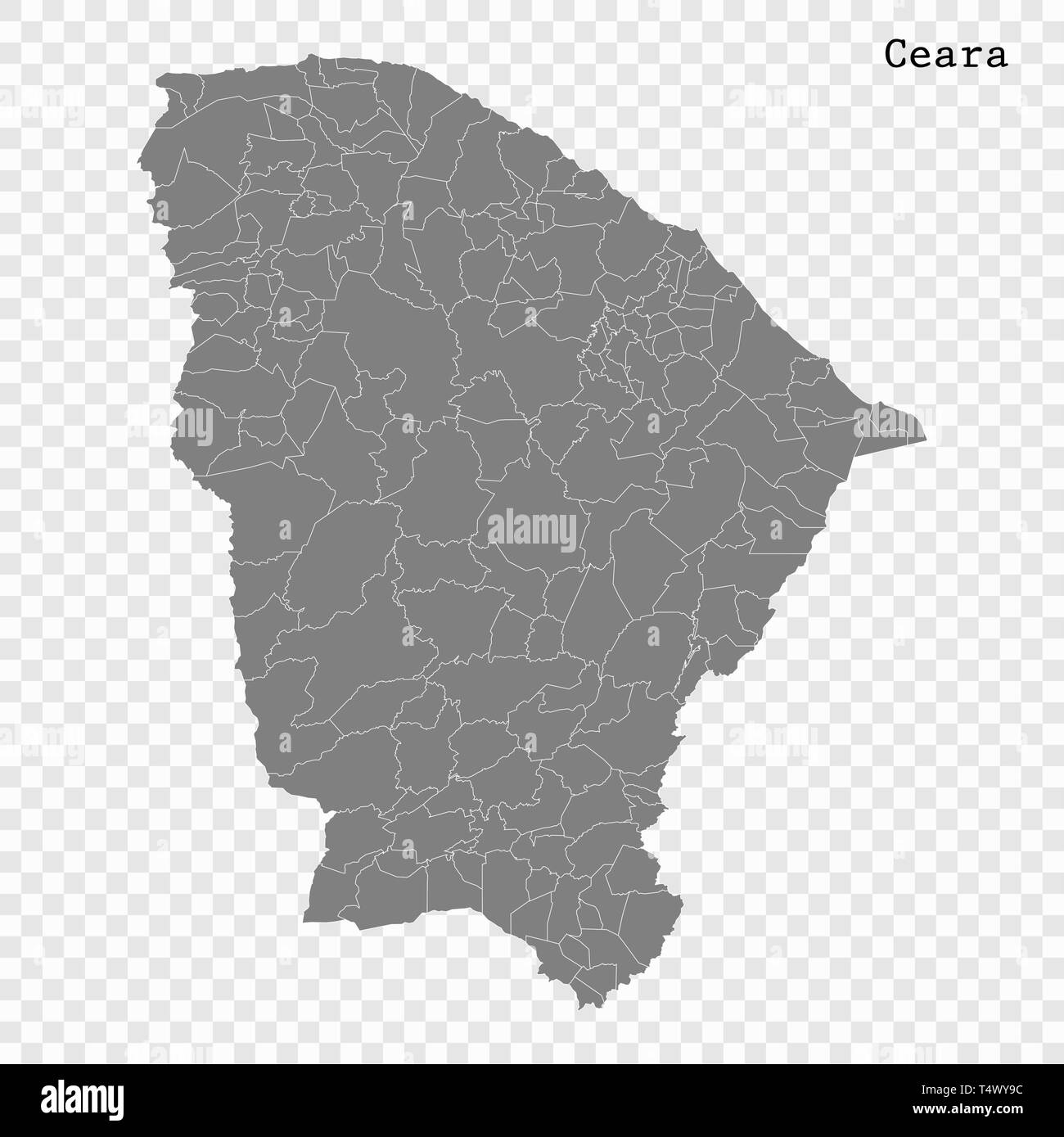Alta Qualità Mappa del Cearà è uno stato del Brasile, con confini dei comuni Illustrazione Vettoriale