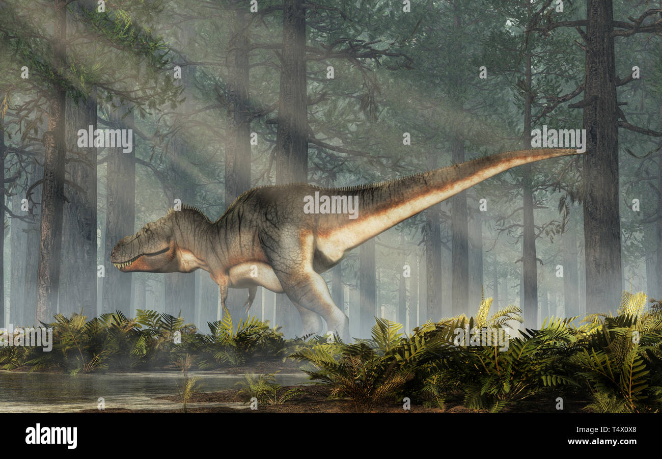 Un tirannosauro Rex sorge una fitta foresta preistorica. Il più famoso