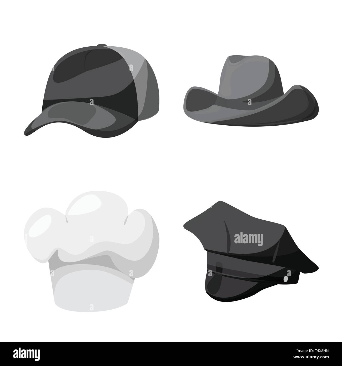 Il design del vettore di hat e casco il logo. Set di hat e professione stock illustrazione vettoriale. Illustrazione Vettoriale