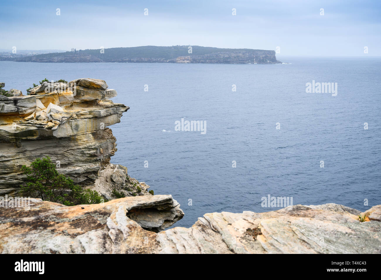 Vista della testa del Nord, Sydney Harbour, visto dallo spazio scogliere sulla testa del sud, est Sydney, Nuovo Galles del Sud, Australia. Foto Stock