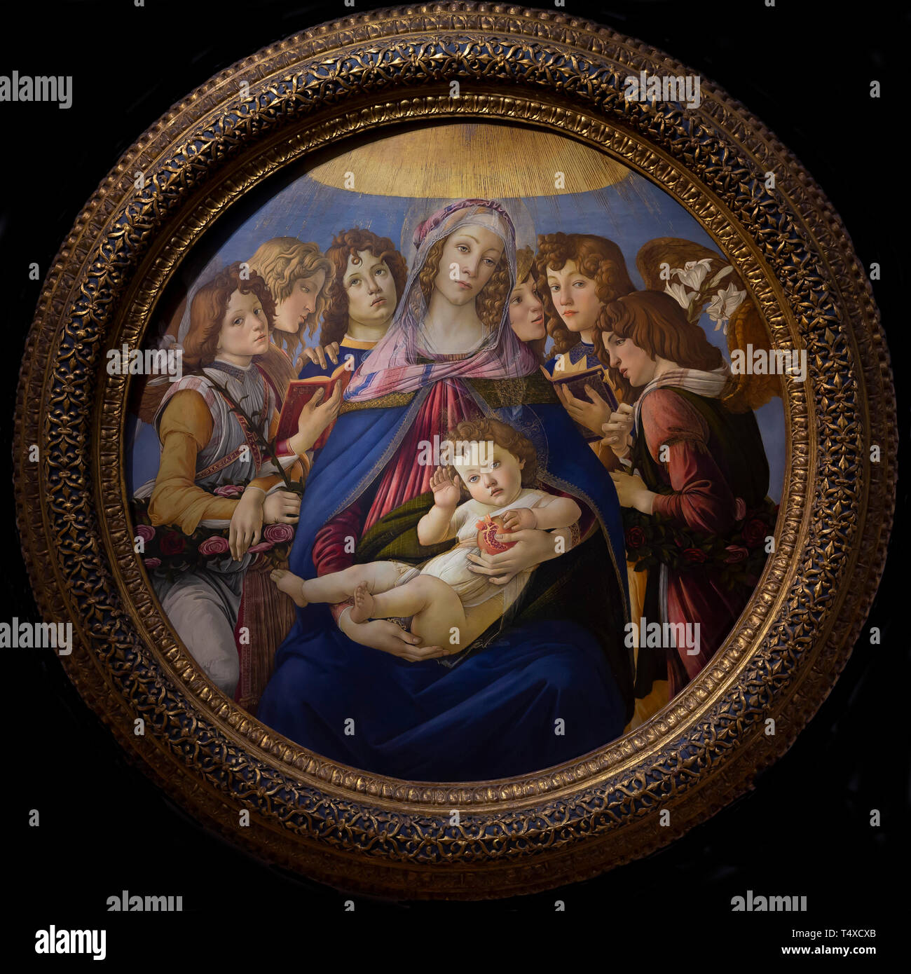 Madonna del Pomegranato, Vergine col Bambino con sette Angeli, Sandro Botticelli, circa 1487, Galleria degli Uffizi, Firenze, Toscana Foto Stock