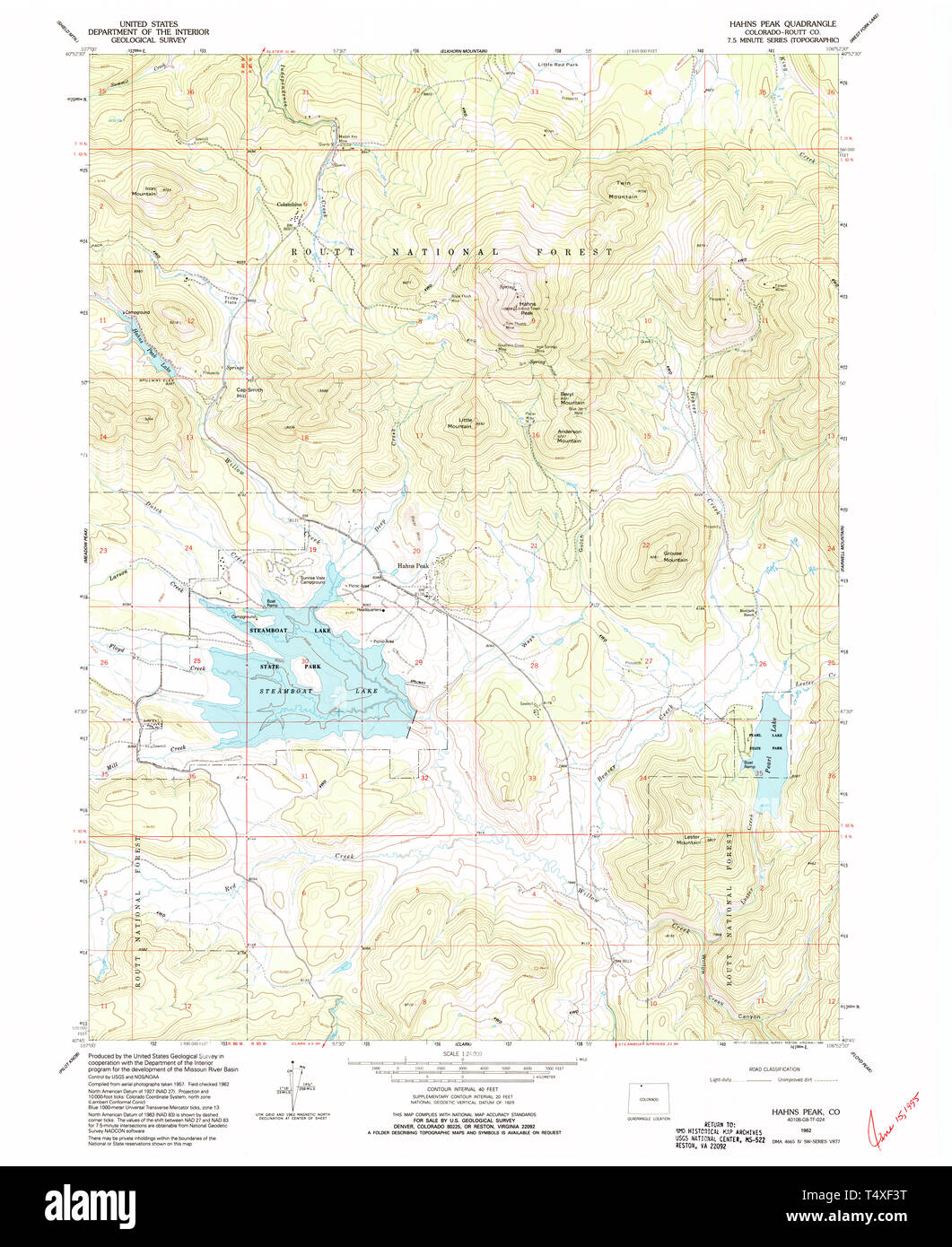 USGS TOPO Map Colorado CO picco Hahns 233206 1962 24000 Restauro Foto Stock