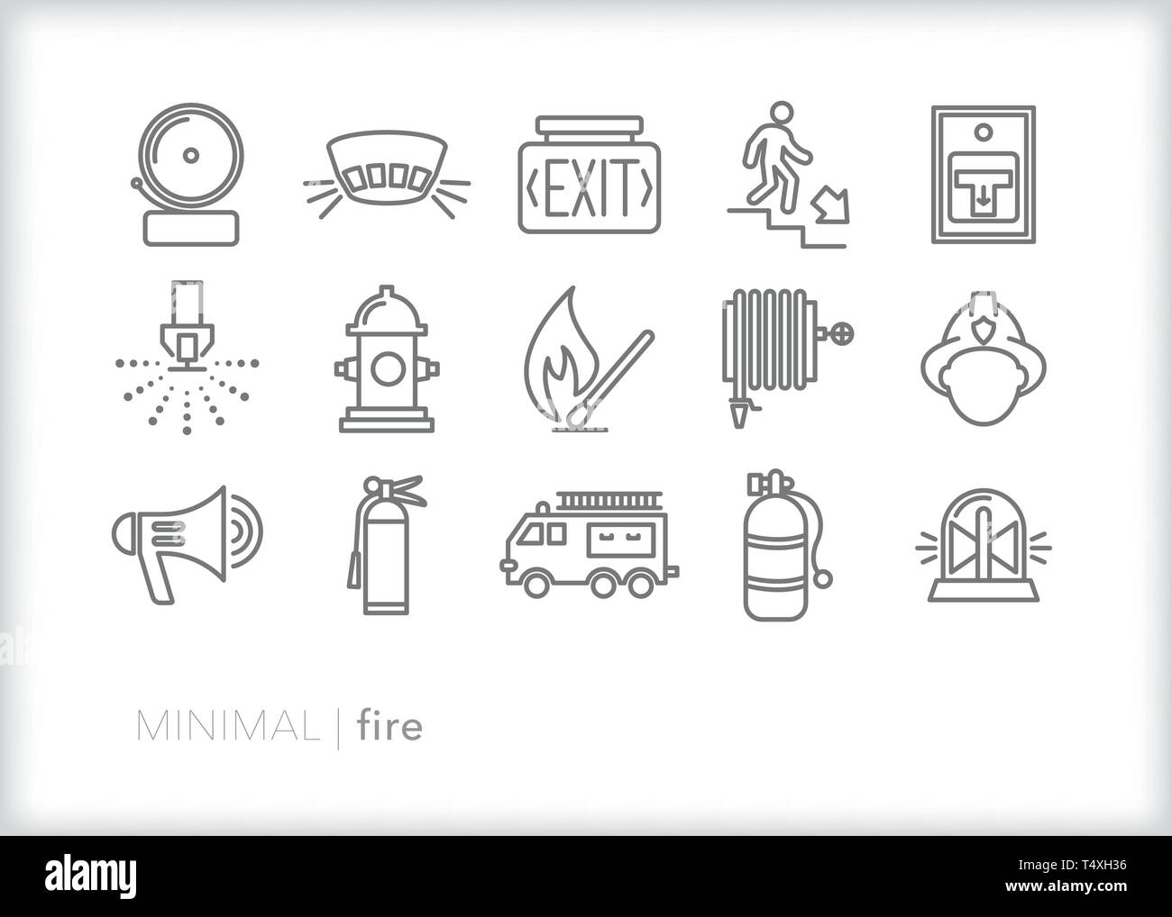 Set di 15 fire safety line icone Illustrazione Vettoriale
