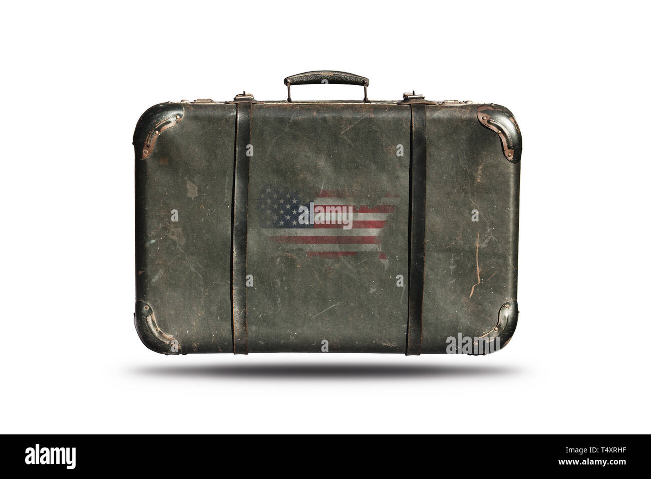 Viaggio in pelle Vintage valigia con bandiera degli Stati Uniti d America e  Mappa del paese isolato su sfondo bianco Foto stock - Alamy