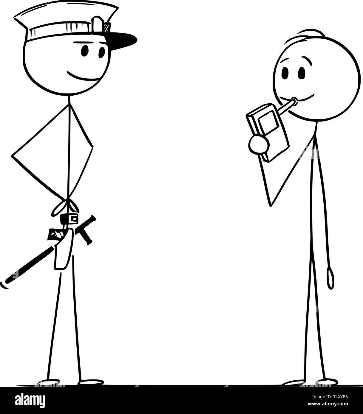 Cartoon stick disegno di figura illustrazione concettuale che di controllo del livello di alcool di uomo o driver. Illustrazione Vettoriale