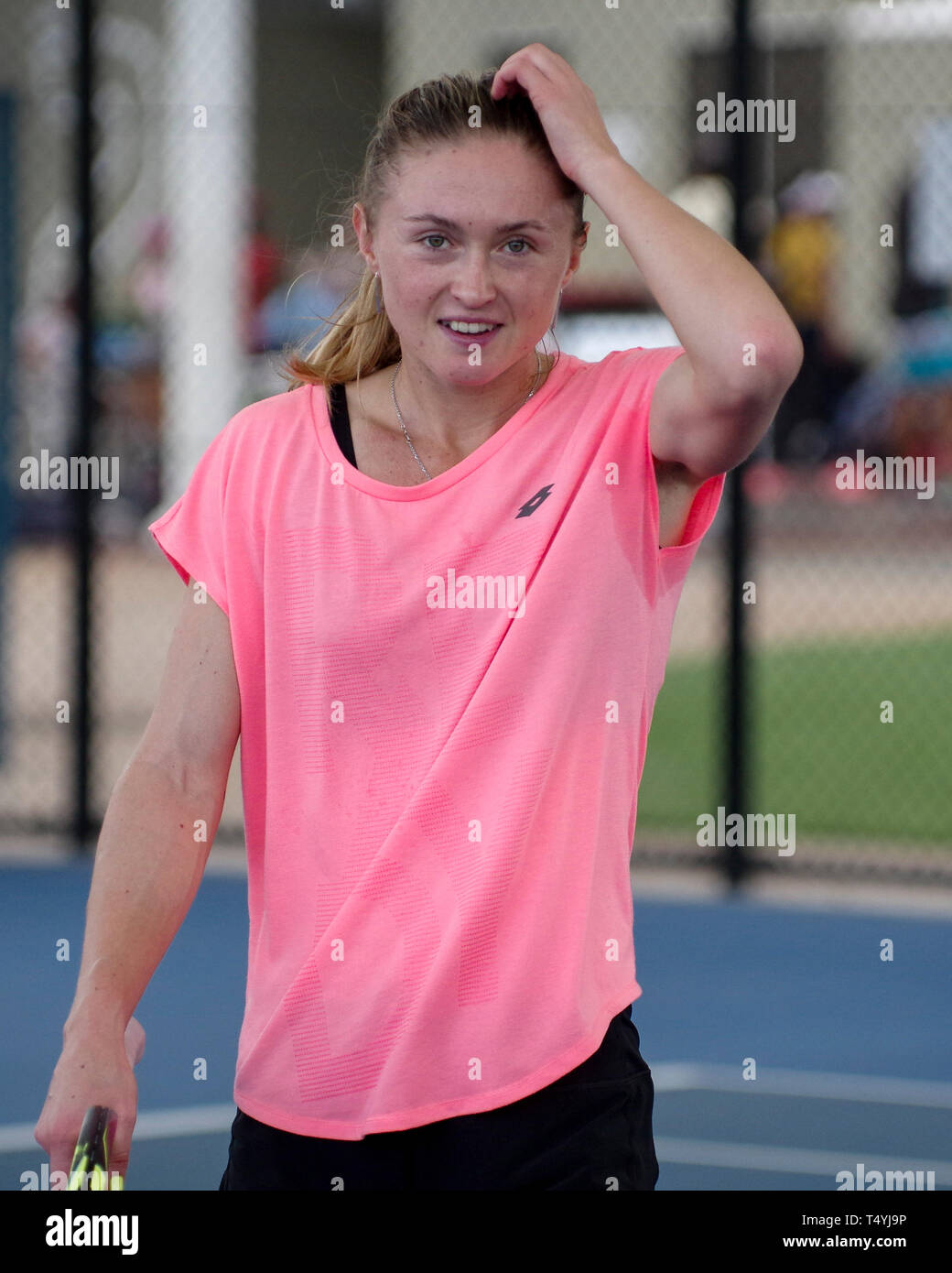 Aliaksandra Sasnovich nella formazione di Fed Cup Semi finale aprile 2019 Showcourt QTC Brisbane Australia Foto Stock