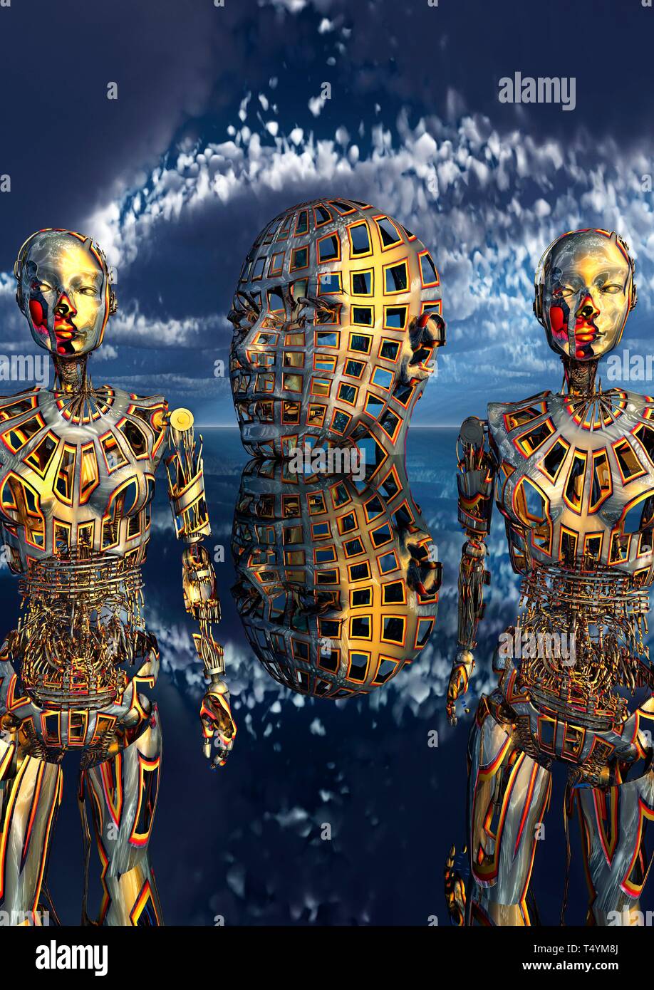 Androide robot creati con il pensiero indipendente Foto Stock