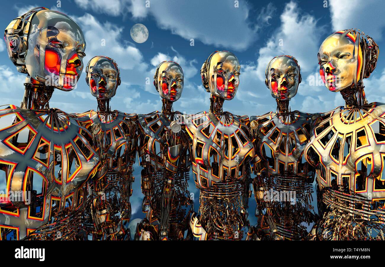 Androide robot creati con il pensiero indipendente Foto Stock