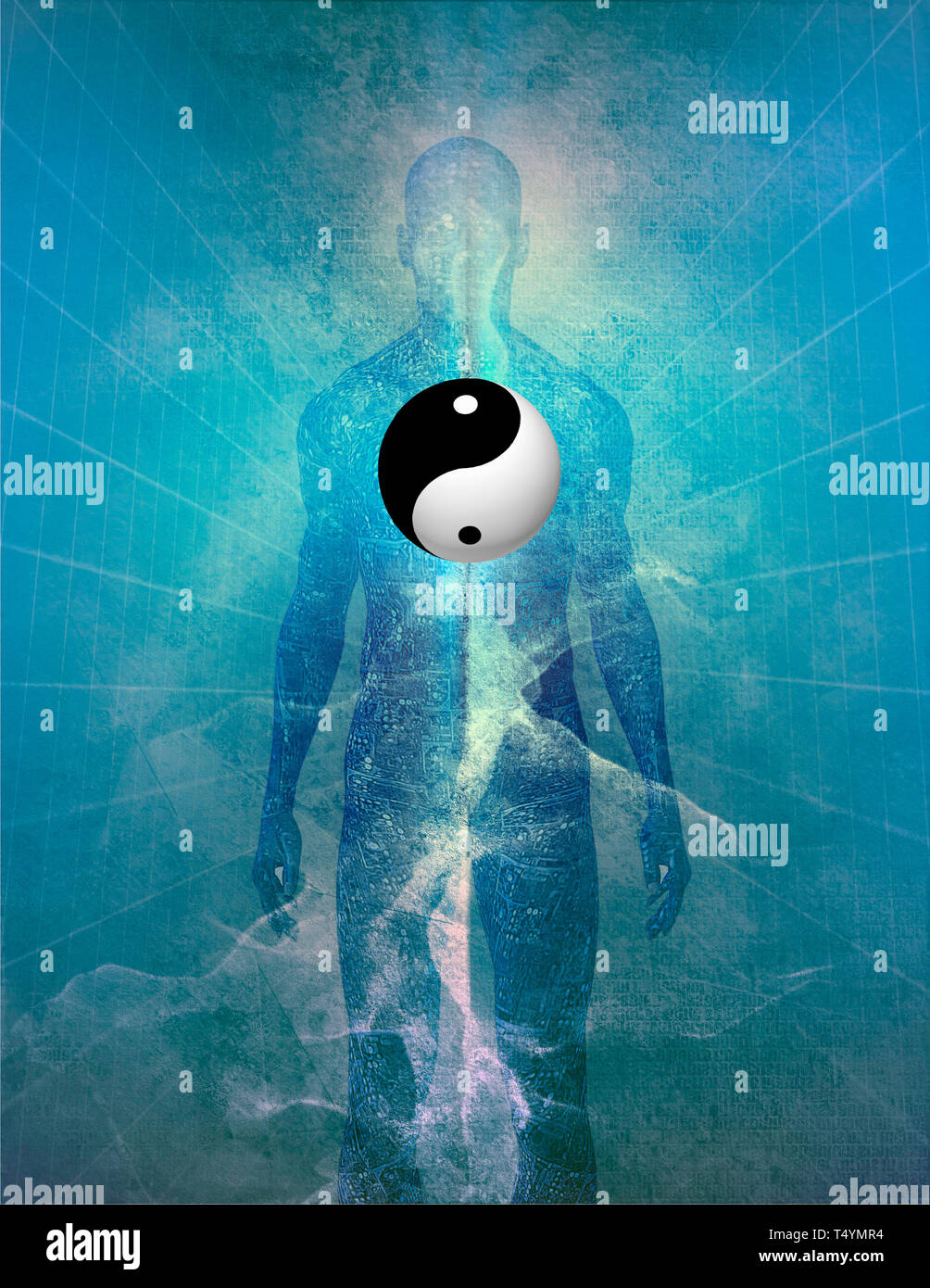 Yin Yang simbolo sulla sagoma umana Foto Stock
