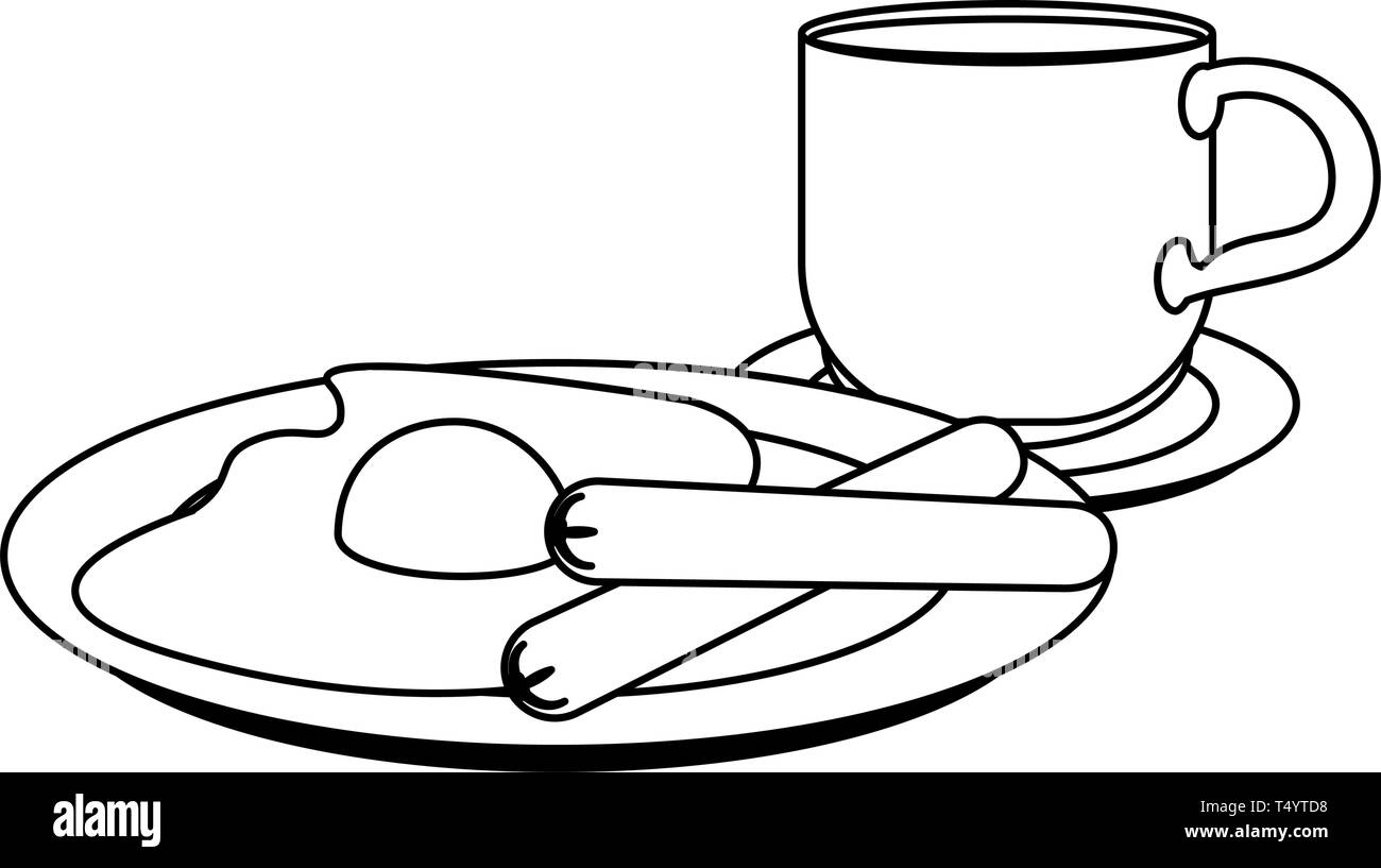 La prima colazione americana food in bianco e nero Illustrazione Vettoriale