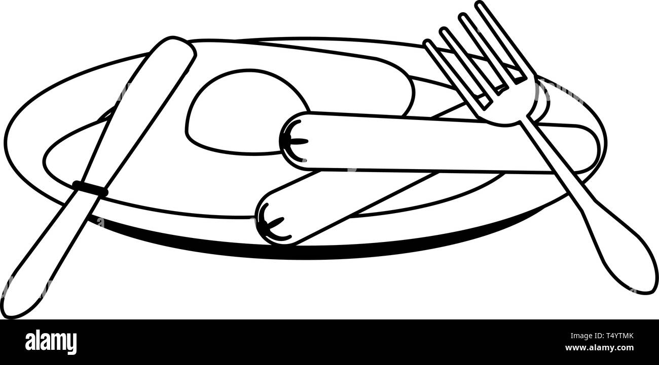 La prima colazione americana food in bianco e nero Illustrazione Vettoriale