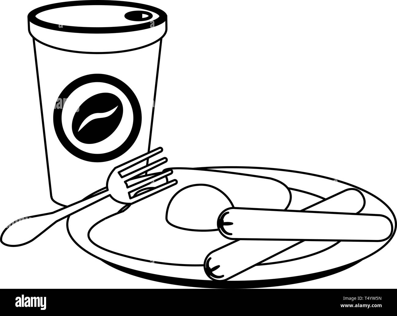 La prima colazione americana food in bianco e nero Illustrazione Vettoriale