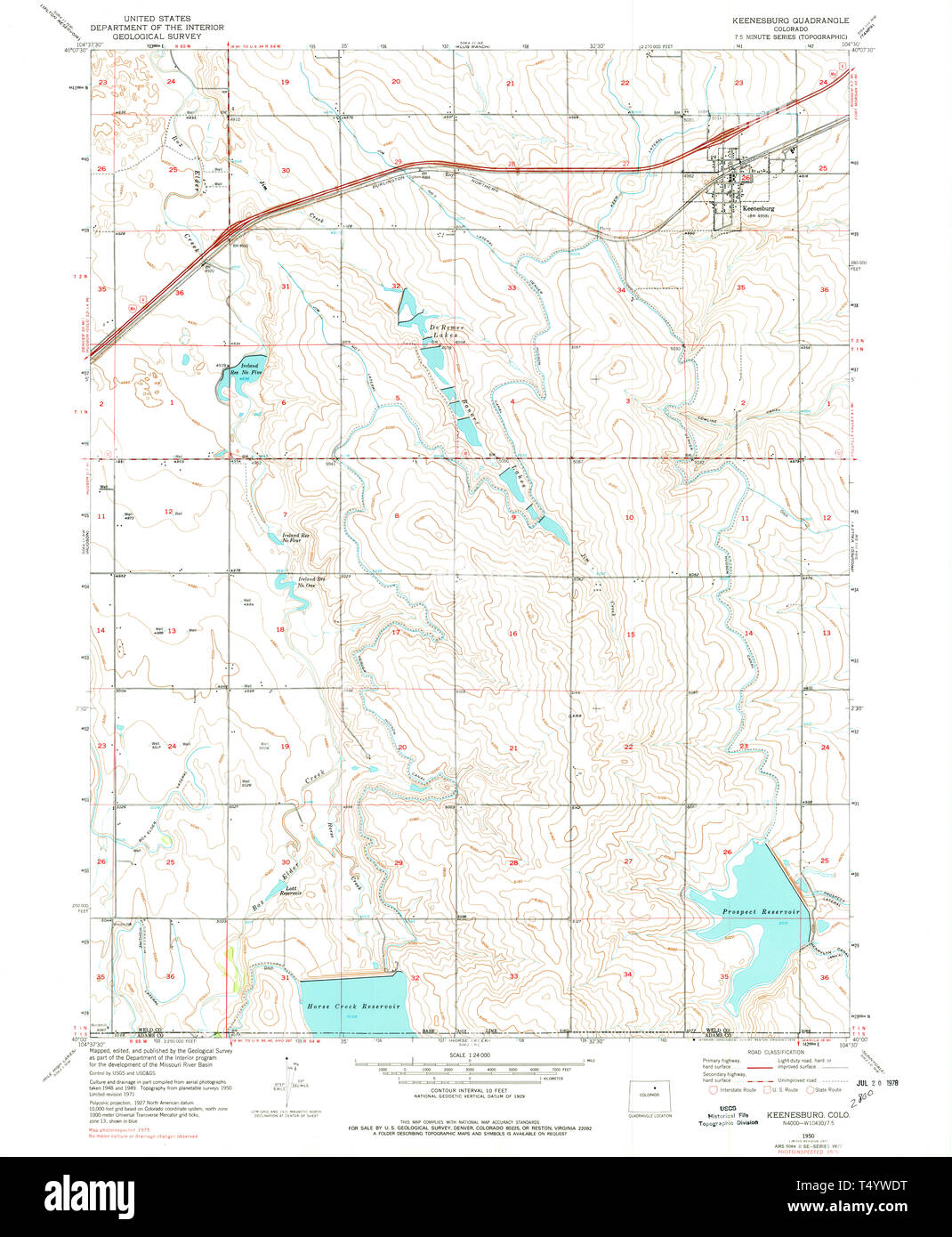 USGS TOPO Map Colorado CO Keenesburg 233449 1950 24000 Restauro Foto Stock