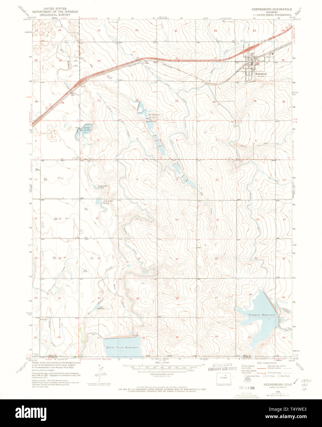 USGS TOPO Map Colorado CO Keenesburg 401203 1950 24000 Restauro Foto Stock