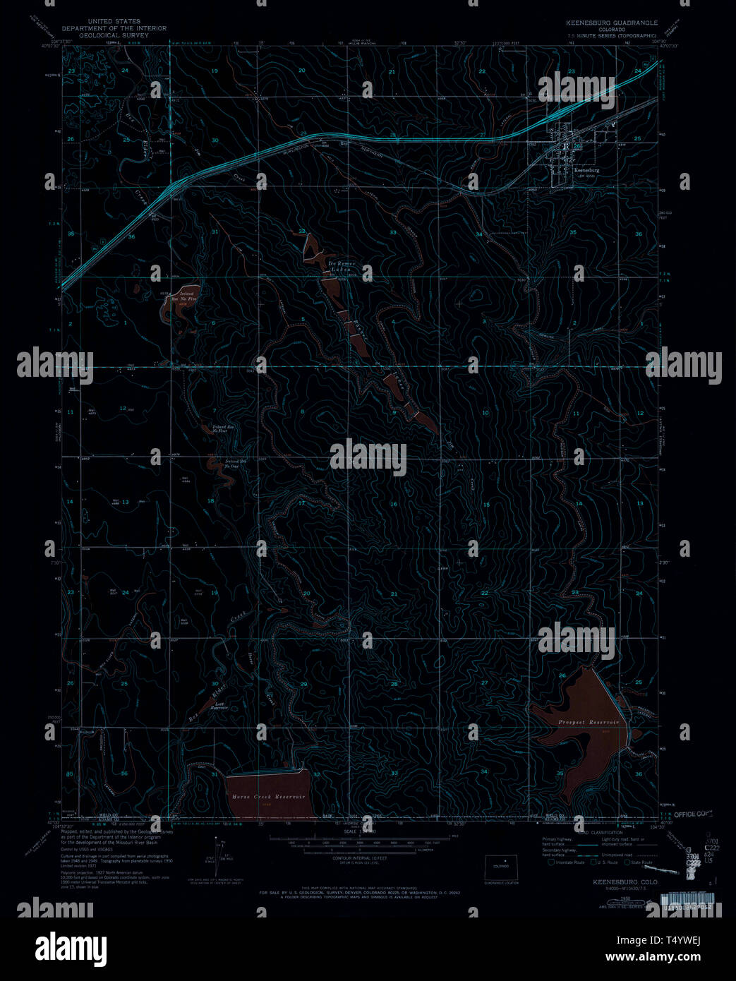 USGS TOPO Map Colorado CO Keenesburg 401204 1950 24000 Restauro invertito Foto Stock