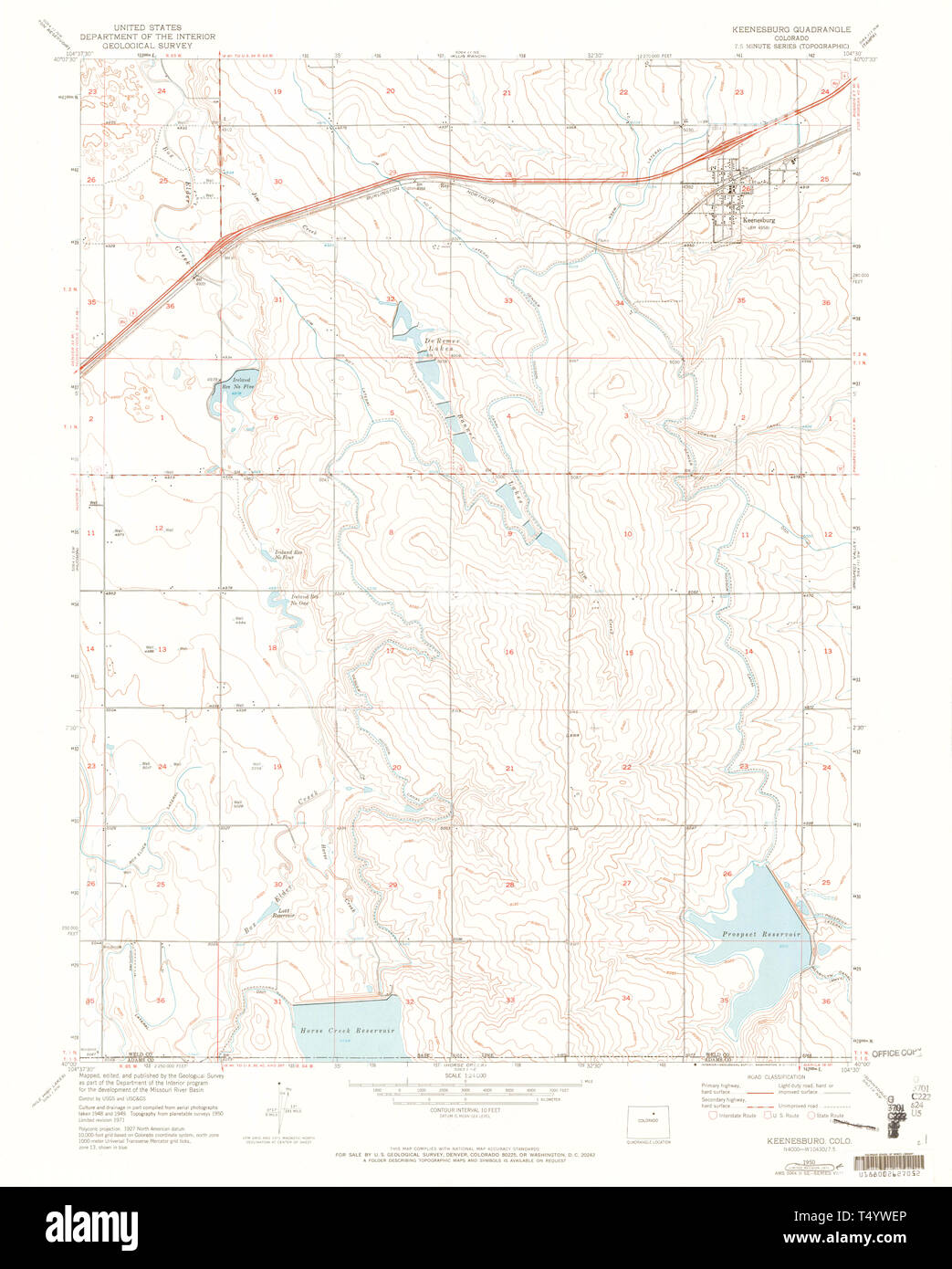 USGS TOPO Map Colorado CO Keenesburg 401204 1950 24000 Restauro Foto Stock