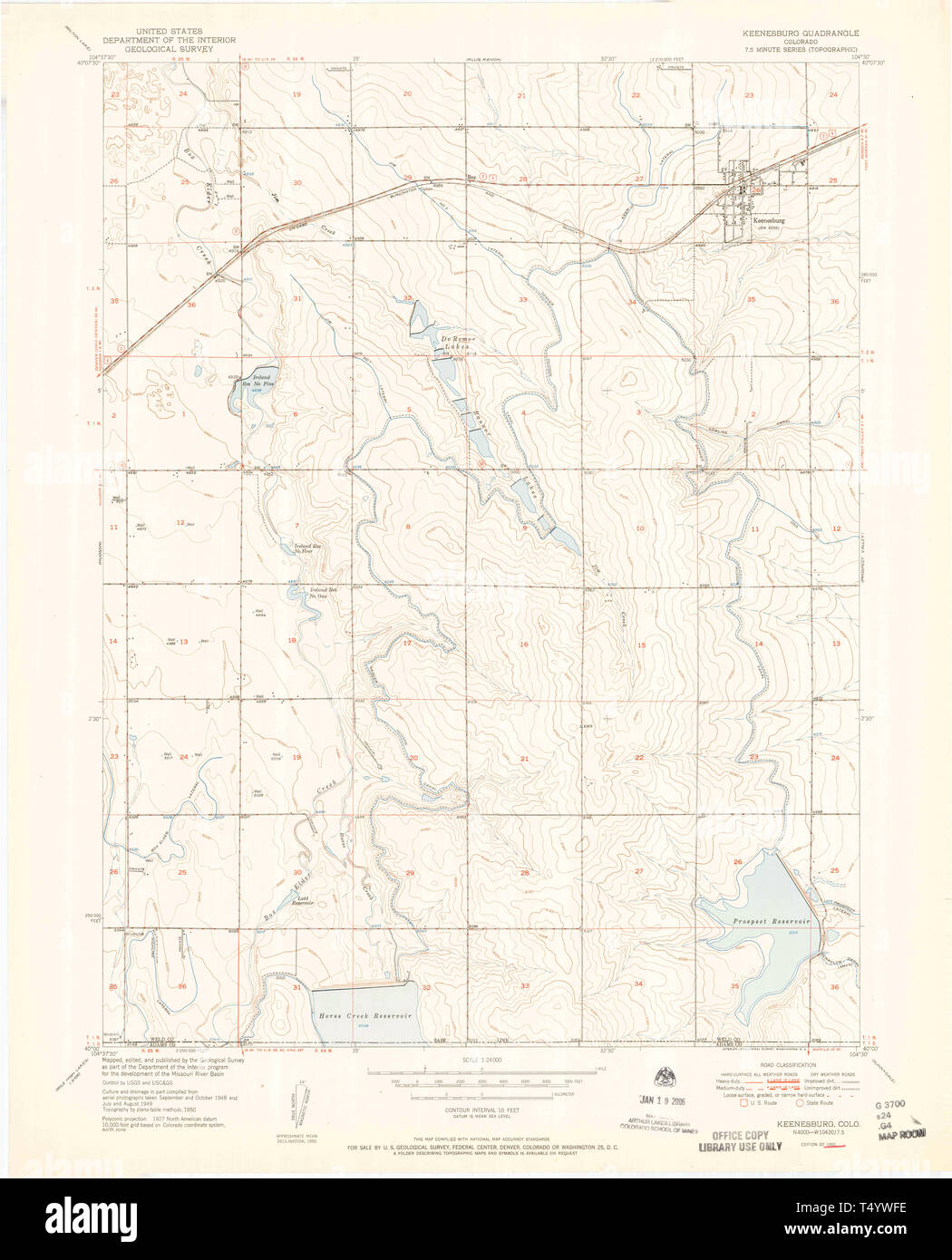USGS TOPO Map Colorado CO Keenesburg 401205 1951 24000 Restauro Foto Stock