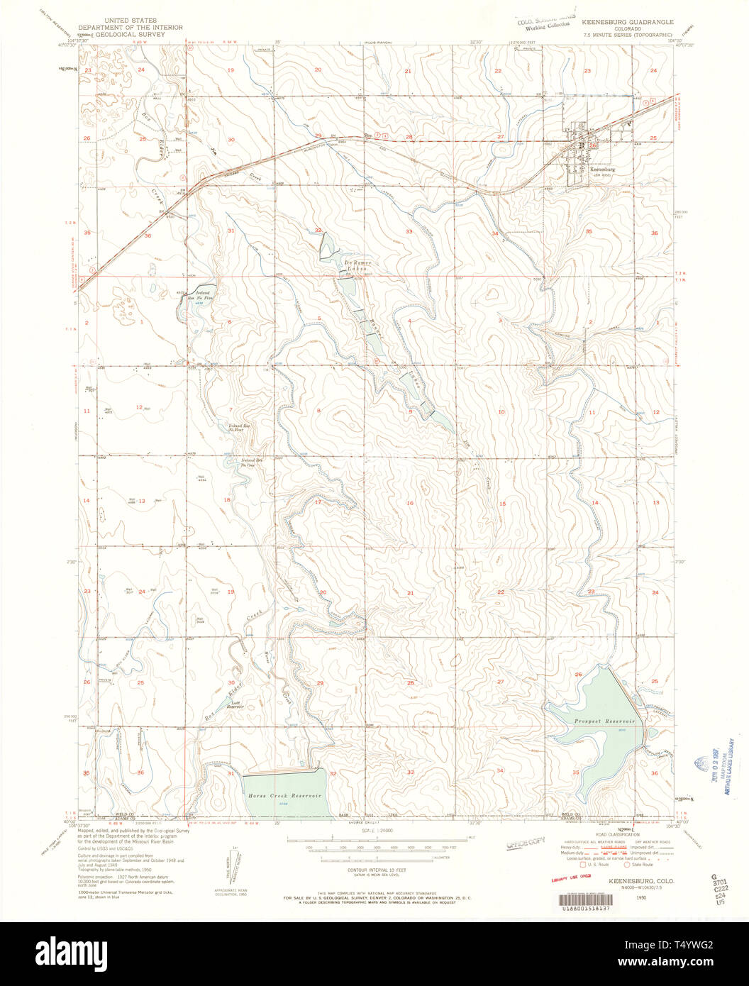 USGS TOPO Map Colorado CO Keenesburg 401206 1950 24000 Restauro Foto Stock