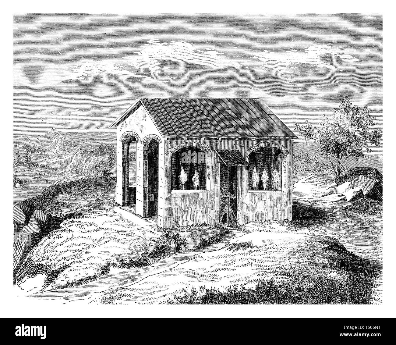 Le primissime telegraph sviluppato nell'antichità in Grecia impiegate torce con il fuoco come codice per l'invio e dispositivi ricevitori. Il semaphoric sono state ricevute informazioni visivamente che limita il suo utilizzo per la linea-di-vista distanze in buona visibilità alle condizioni meteorologiche. Foto Stock