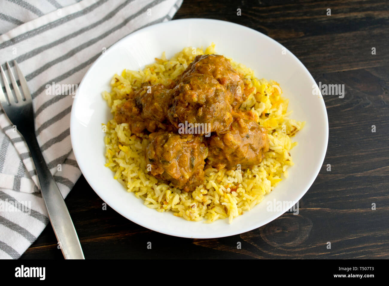 Kofta Curry con riso allo zafferano Foto Stock