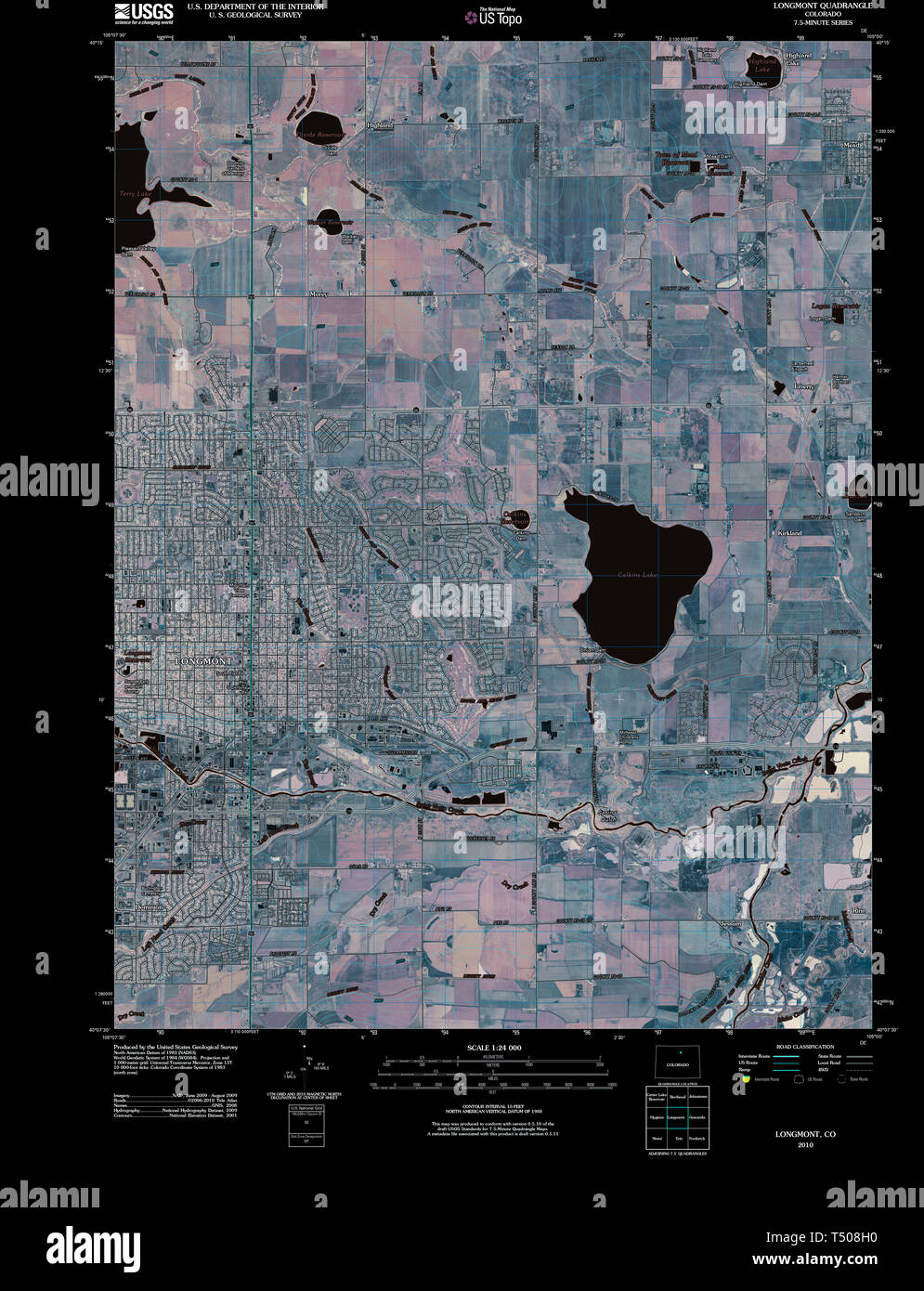 USGS mappa TOPO CO Colorado Longmont 20100922 TM restauro invertito Foto Stock