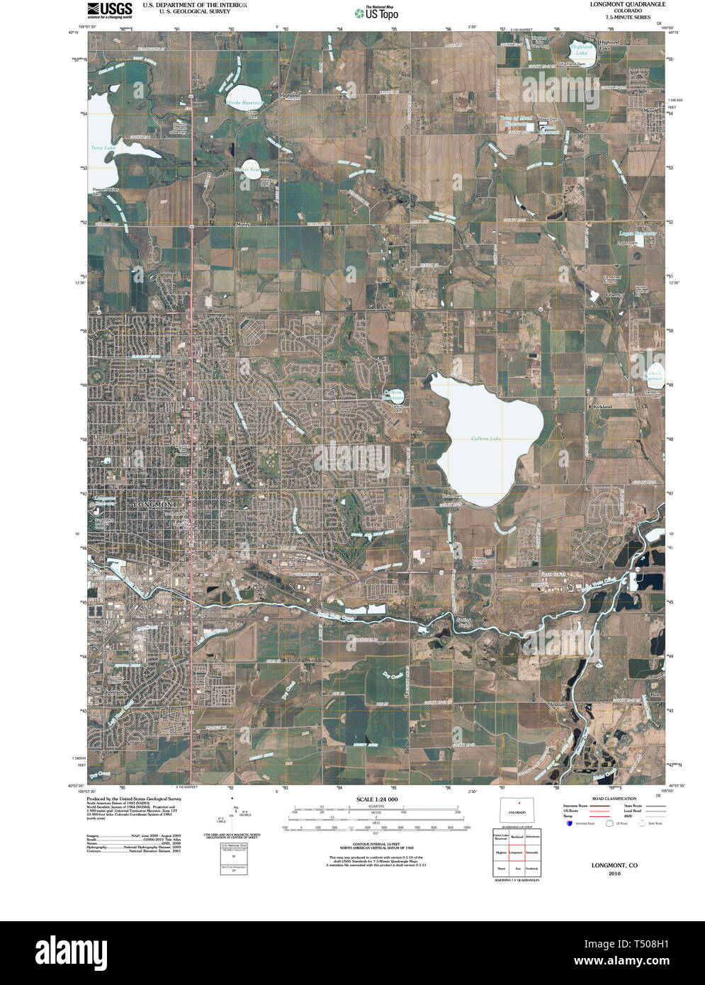 USGS mappa TOPO CO Colorado Longmont 20100922 TM il restauro Foto Stock