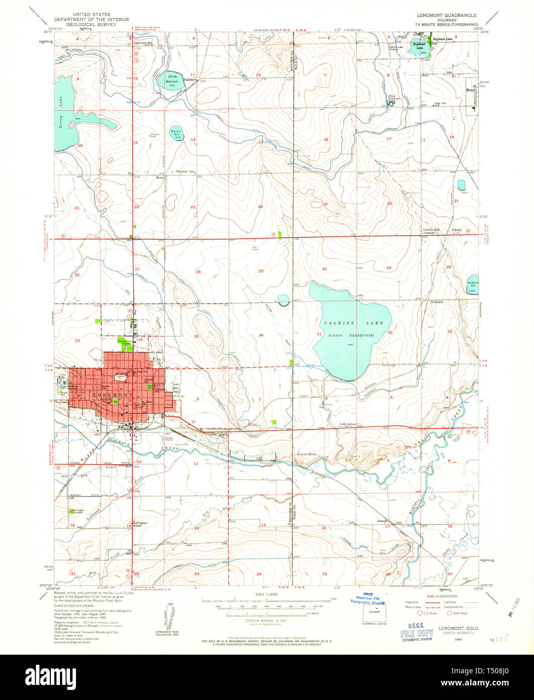 USGS mappa TOPO CO Colorado Longmont 233649 1950 24000 Restauro Foto Stock
