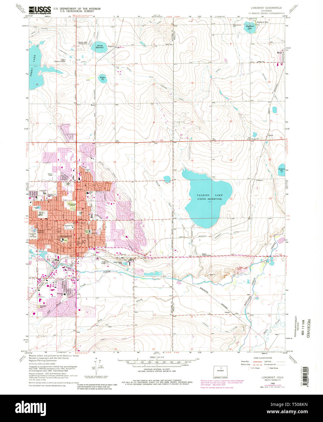 USGS mappa TOPO CO Colorado Longmont 233651 1968 24000 Restauro Foto Stock